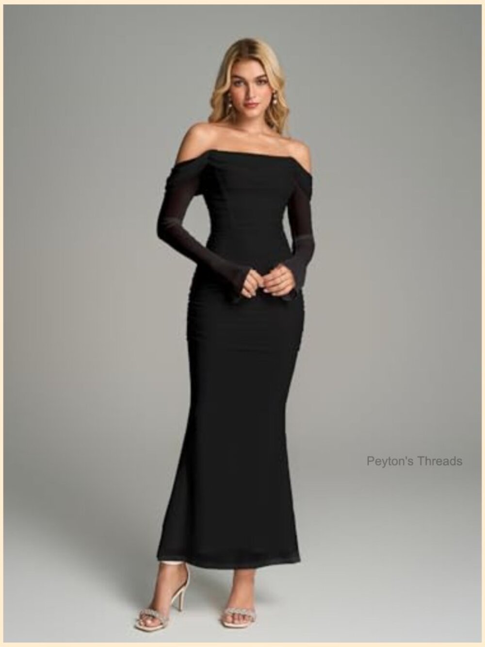 Off Shoulder Long Sleeve Maxi Dress Corset Bodycon Ruched Cocktail Dress - Picture 5 of 7